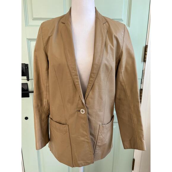 Vintage Wilsons Leather Camel Blazer – Soft Leather | Minimalist Neutral Jacket - Picture 6 of 9